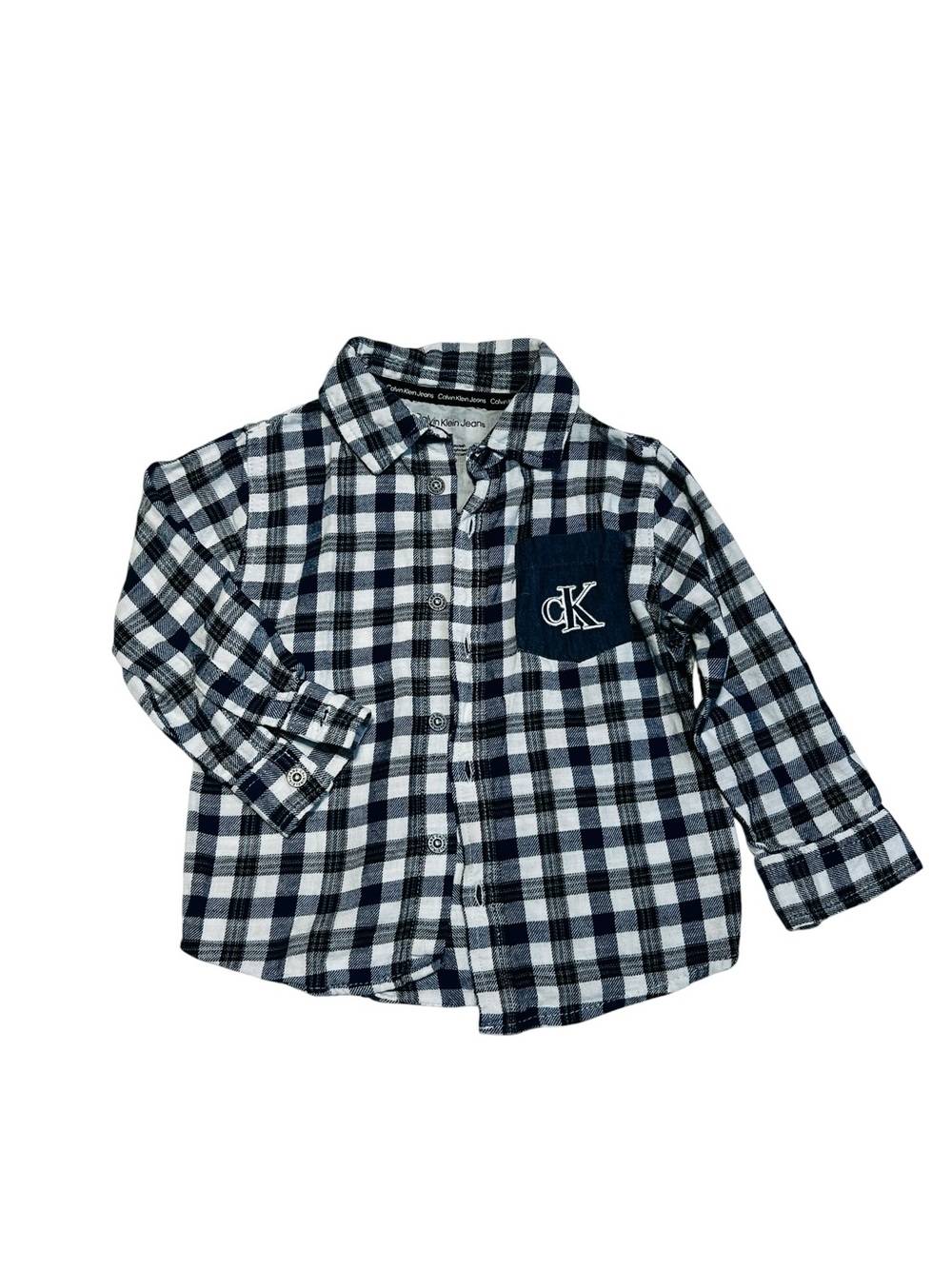 Calvin Klein Jeans Boys Navy & White Plaid Button-Down Shirt